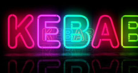 Kebab bar neon light 3d illustration