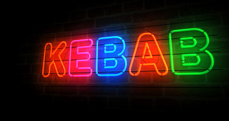 Kebab bar neon light 3d illustration