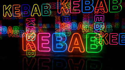 Kebab bar neon light 3d illustration
