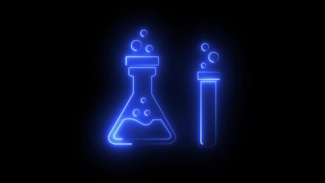 Neon, Glowing test tube icon animation video. Neon, Glowing, Colorful test tube icon animation. Test tube and flask chemical laboratory test icon motion graphics.