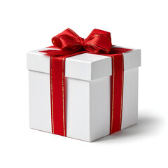Tall White Gift Box with Red and Gold Ribbon Bow