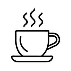 Line art coffee cup with steam on saucer  