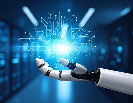 Robotic hand displaying a circuit board