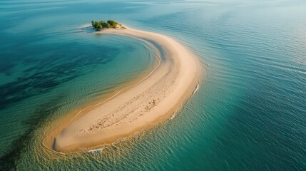 Serene Aerial View of Curved Sandbar Surrounded by Tranquil Water