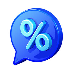 3D Render of a Blue Glossy Speech Bubble with Percentage Sign