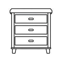 Simple outline drawing of a three drawer wooden nightstand.