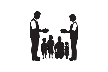 Charity Feeding Children Silhouette Illustration Child Welfare Support
