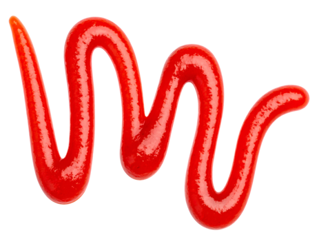 realistic thick ketchup squiggle in zigzag shape with glossy texture and red color on isolated background
