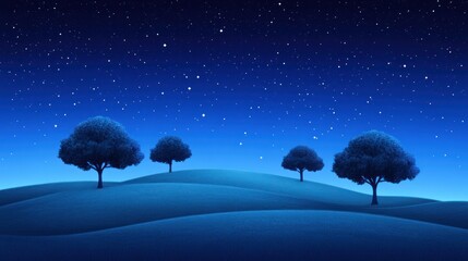 Serene Night Landscape: Trees under Starlit Sky