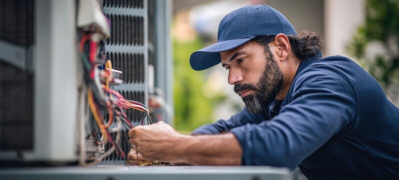 The technician repairing an air conditioning unit with precision and expertise.