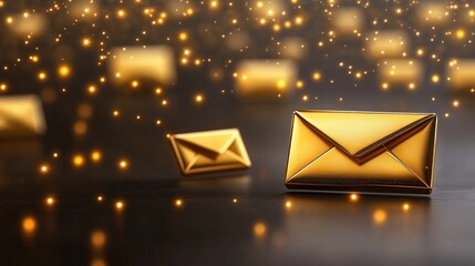 Golden Email Envelopes and Sparkling Lights: A Digital Communication Concept