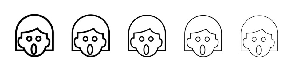 shocked girl icon vector thin outline style sign