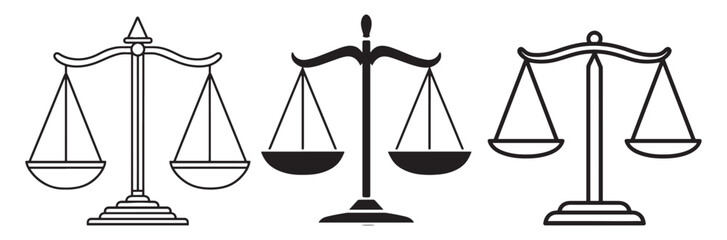 Scales Icon, Balance Scale Symbol Outline and Silhouette Style