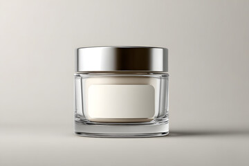 Elegant glass jar with silver lid, ready for your best skincare or cosmetic product.