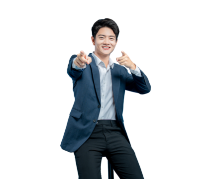 young Asian businessman points at the camera with both hands, indicating "you" for hiring, recruitment, or selection concepts. - Powered by Adobe