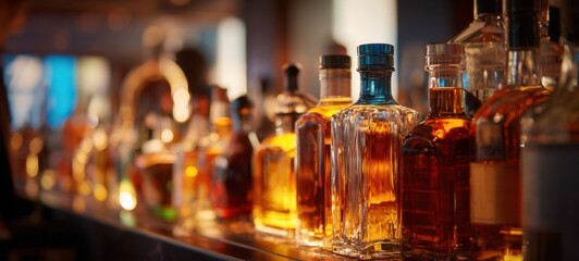 The vibrant display of premium liquor bottles in a stylish bar setting.