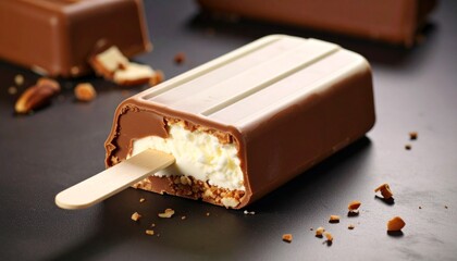 Classic Vanilla Ice Cream Bar
Often seen with a bite taken out, showing the contrast of white and brown. 