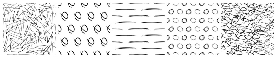 Obraz premium Set of seamless patterns with scribble smears