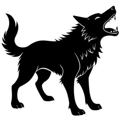 Rabid dog barking silhouette on white background