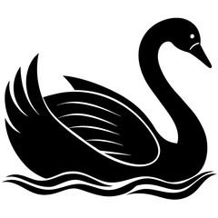 black swan vector Silhouette on Water Surface on white background