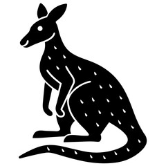 Siting a raining kangaroo silhouette on white background