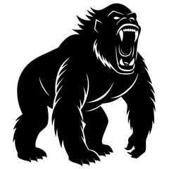 Simplified roaring gorilla silhouette on white background