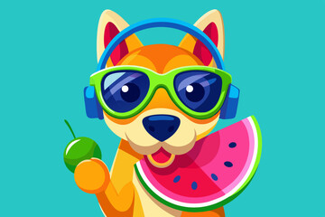 Cute Dog with Sunglasses and Watermelon on a Summer Day