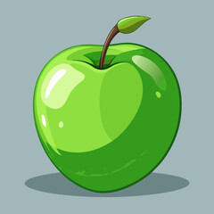 Cartoon Illustration of a Bright Green Apple