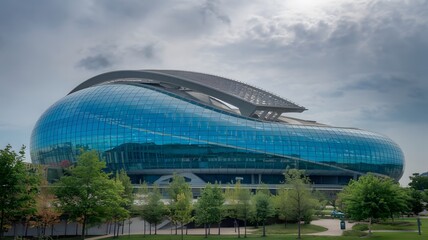 Obraz premium Sleek Curved Futuristic Architecture Exterior