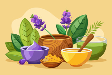 Natural Spa Products with Lavender and Herbs