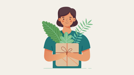 Woman Holding Gift Box with Plants Eco Friendly Present