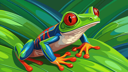 Colorful Tree Frog on Lush Green Leaves