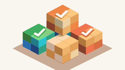 Multi-colored cube construction with checkmarks