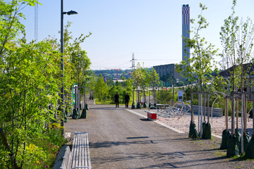 Public park named Ueberlandpark at opening day at Swiss city of Zürich on a sunny spring morning....