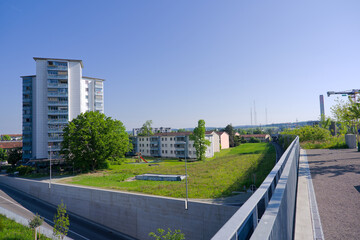 Public park named Ueberlandpark at opening day at Swiss city of Zürich on a sunny spring morning....
