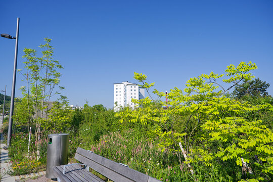 Public park named Ueberlandpark at opening day at Swiss city of Z&uuml;rich on a sunny spring morning. Photo taken May 10th, 2025, Zurich Schwamendingen, Switzerland.