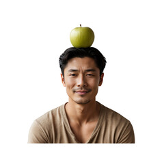 Serene Man with Apple on Head - Healthy Lifestyle Concept