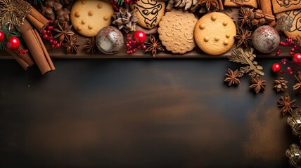 Christmas cookies on dark background template