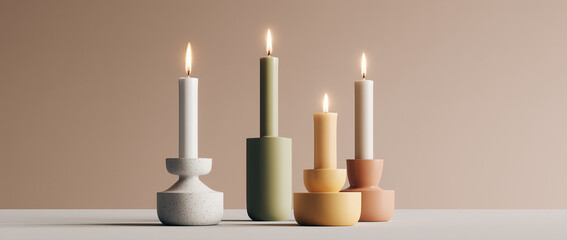 candle, candlestick, ceramic, pastel, minimalist, decor, holder, still life, neutral, modern, elegant, simple, wax, light, interior, design, soft, peaceful, stylish, composition, table setting, home d