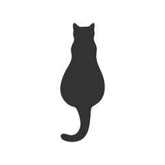 Silhouette of a cat sitting with its back isolated on a white background. Cat shadow. Vector illustration