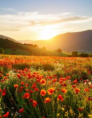 Obraz premium Amber Bloom: Autumn Flower Field, Generated image
