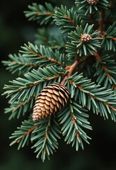 Close-up of fir cones on a branch. Branch of a coniferous tree with cones