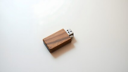 Elegant Wooden USB Flash Drive on Minimalist Background