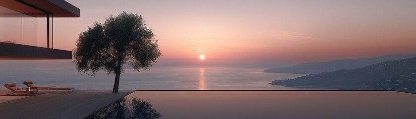 A tranquil sunset scene over the calm ocean waters