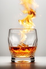 Glass with liquor of such high alcohol content that it appears with fire