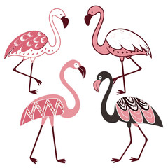 Obraz premium A vibrant vector illustration of a set of pink flamingos, showcasing their tropical bird silhouette and natural wildlife beauty