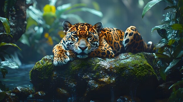 Majestic resting in tropical rainforest