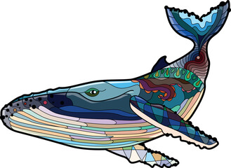 Swimming whale for anti stress Coloring Page.