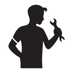 Silhouette of a person holding a wrench, symbolizing a mechanic.