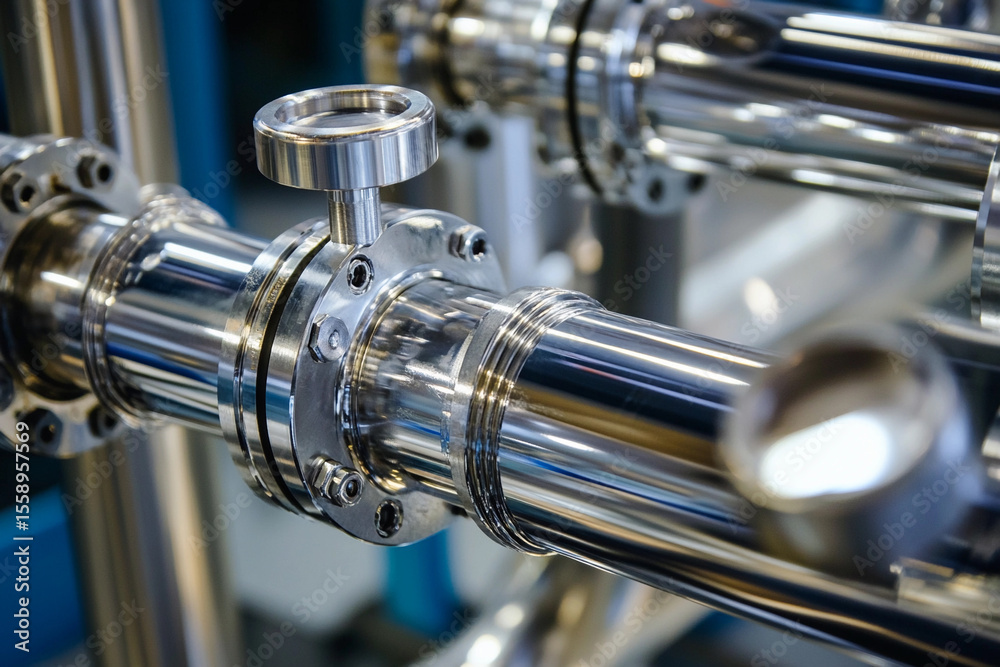 Poster stainless steel pipe connection with precision fittings generative ai